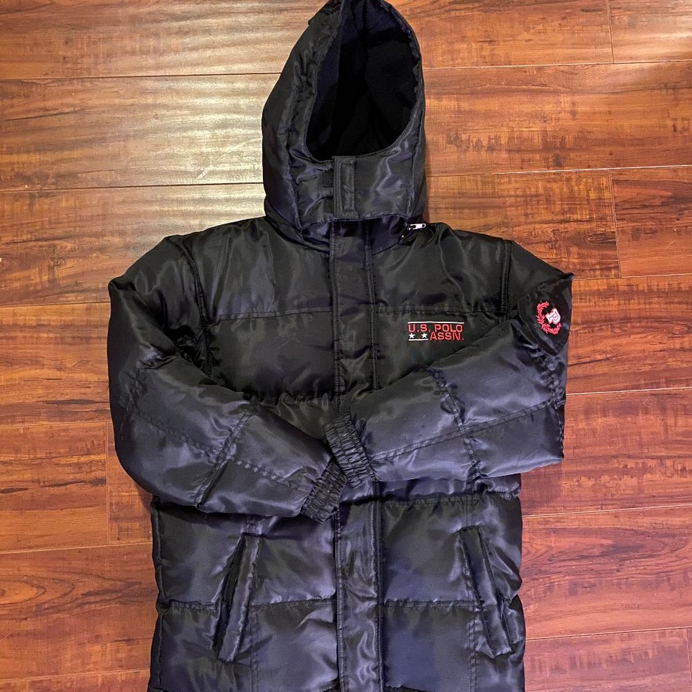 Vintage US Polo Assn Black Thick Snow Puffer Jacke